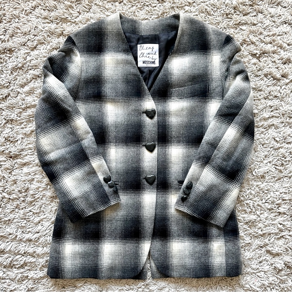 Moschino Black and White Plaid Blazer
